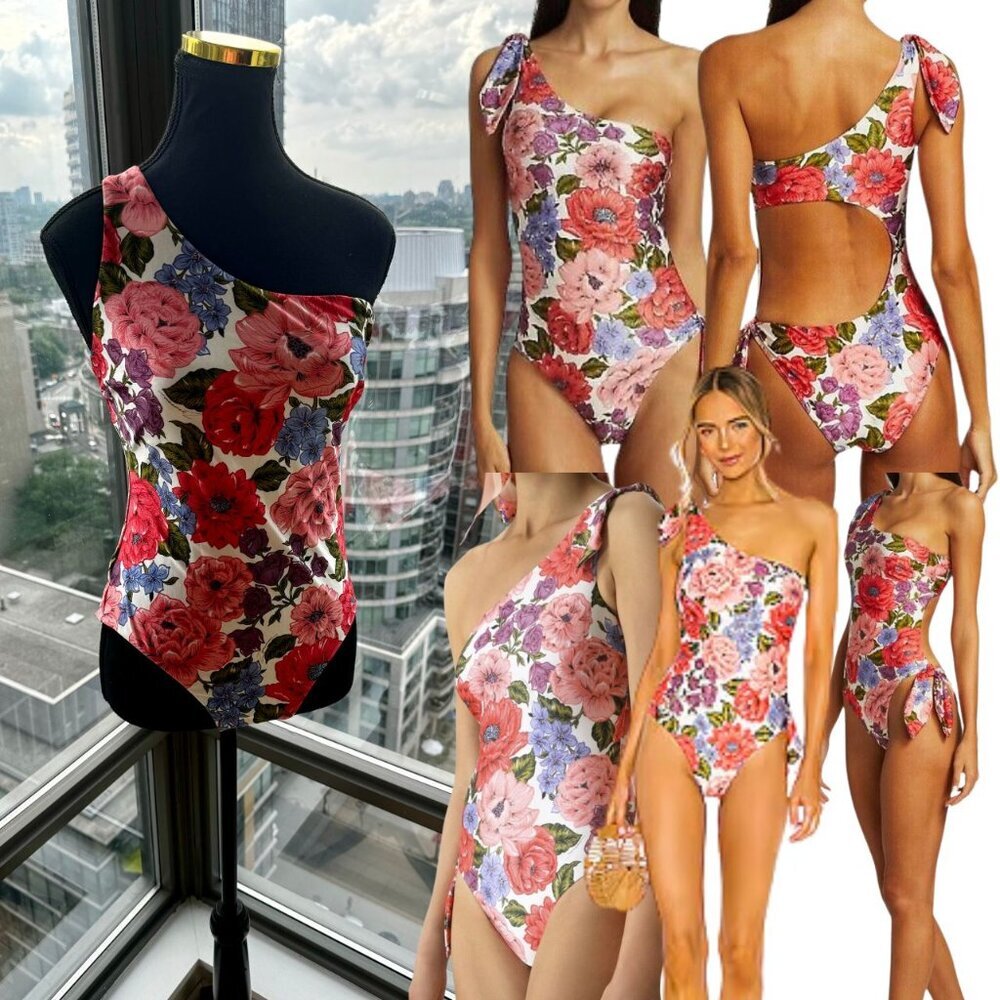 🆕 ZIMMERMANN 🧿 NWOT Poppy One-Shoulder Floral One Piece Bathing Suit -  Sz 3